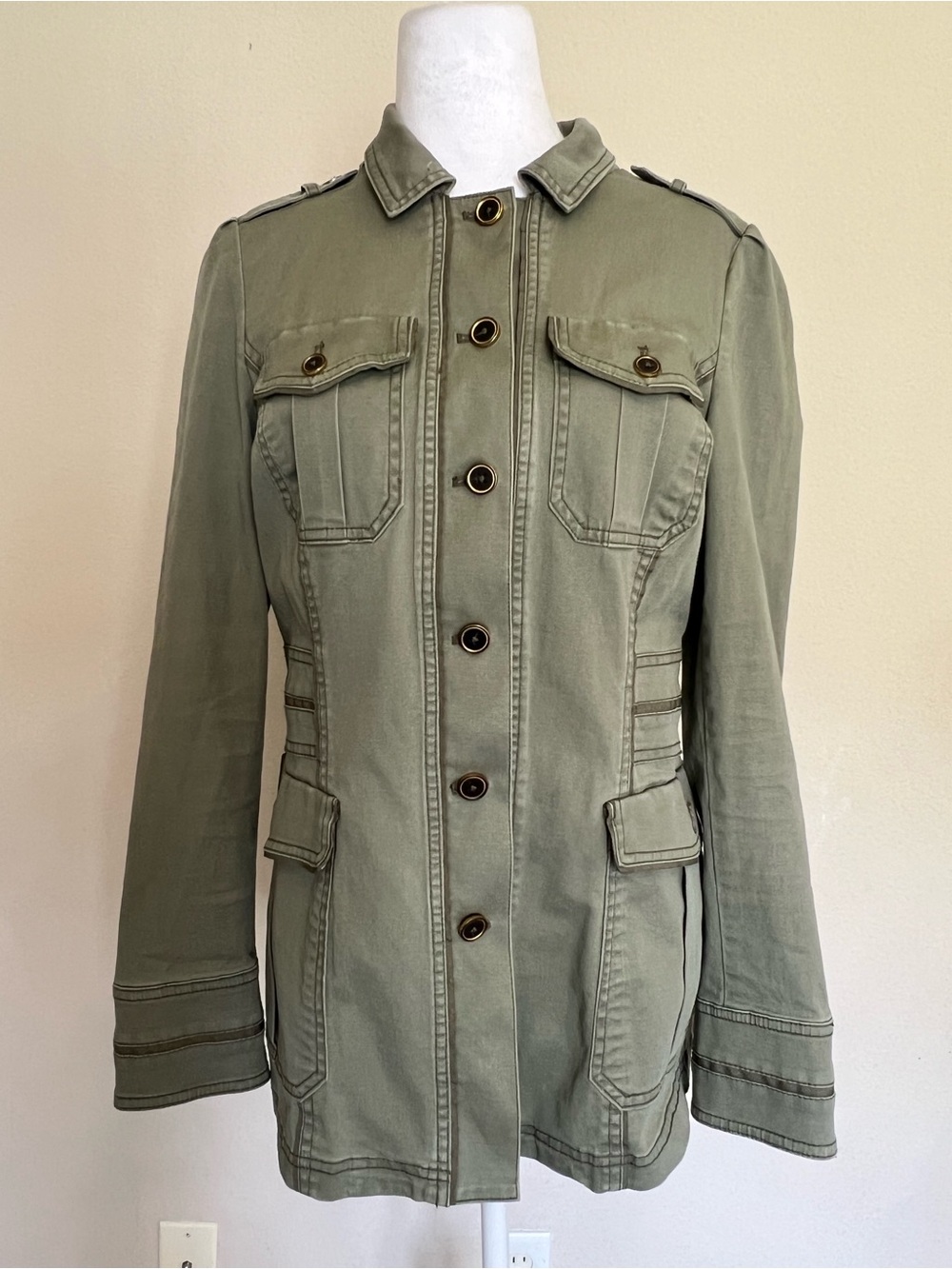 White House Black Market Jacket Womens Khaki Button-Up